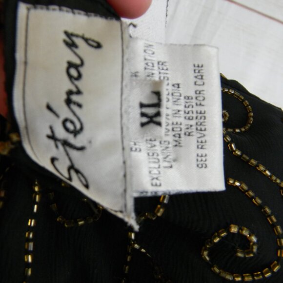 STENAY VINTAGE WM'S BLACK BEADED/SEQUIN SILK SHORT SLV BLOUSE TOP SZ XL - Picture 6 of 7